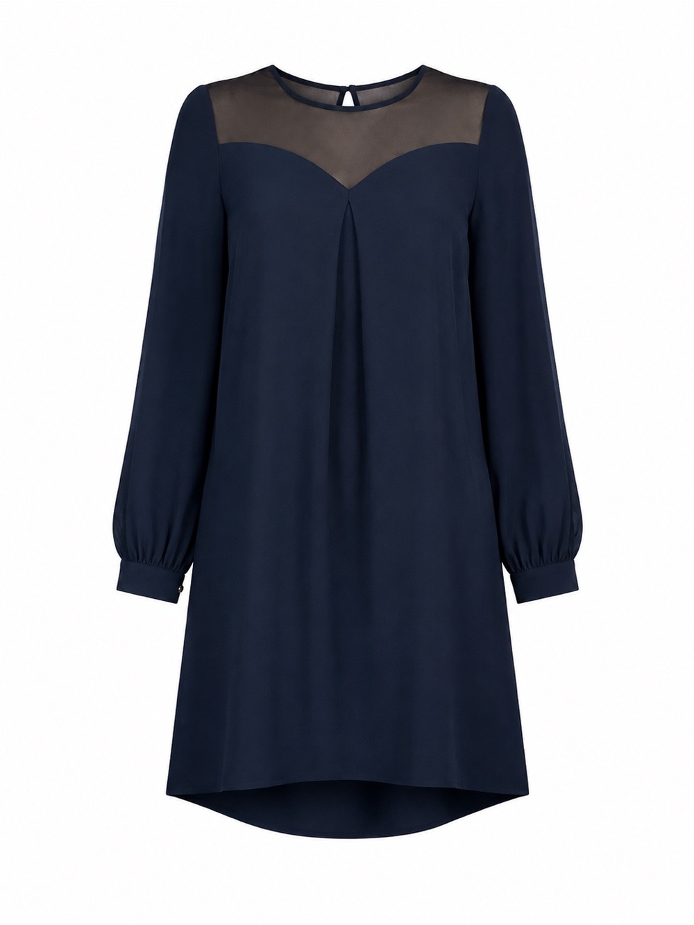 Amanda Uprichard Navy Long-Sleeve Sheer Yoke Shift Dress